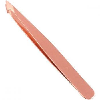 Pinzas para depilar cejas, extractor inclinado, acabado oro rosa, 1 ud