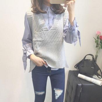 Women's Irregular Pocket V-Neck Sleeveless Knit Vest