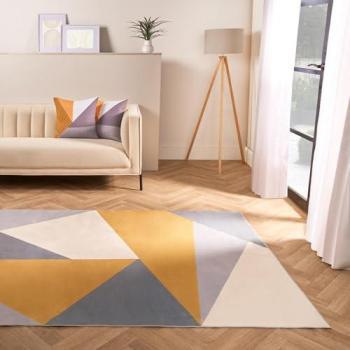 Ochre Geometric Washable Carpet Runner, 120 x 170 cm