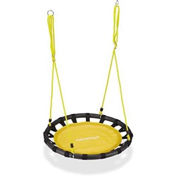 Relaxdays Round Hanging Swing for Kids, Yellow, Adjustable Height, Diameter 80 cm, 100 kg Capacity