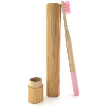 Natural Bamboo Toothbrush Set with Bamboo Tube and Travel Case, Soft Head