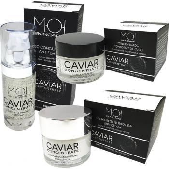 Pack de cuidado facial caviar: crema hidratante, contorno de ojos y serum antiedad