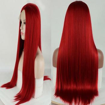 Chevelure Synthétique Lisse Lace Front 13x3 – Rouge Feu Bomshell, Raie Gratuite pour Femmes
