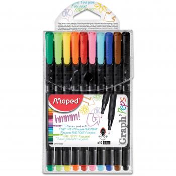 Rotulador maped punta de metal graph peps fine liner estuche de 10 colores surtidos