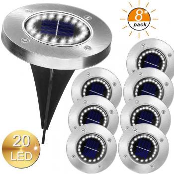 8PCS Solar-Powered LED Ground Path Lights 20LED
