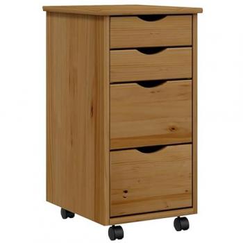 Cajonera MOSS de madera maciza con ruedas color marrón miel