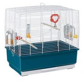 Cage à oiseaux Ferplast Rekord 3 (Métal verni blanc + bac bleu) – 49 × 30 × 48,5 cm
