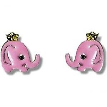Pendientes de plata Ley 925m niña 6mm elefante esmaltado en rosa con tornillo