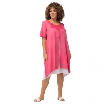Tunika-Kleid für Damen, große Größen, rosa, Baumwolle, Rundhals, Halbarm