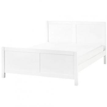 4ft6 Modern Double Bed Frame with Slatted Support and Rubber Wood Headboard – White Champagne