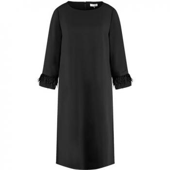 Gerry Weber Damen Midikleid Schwarz mit dekorativem Ärmelsaum Größe 38