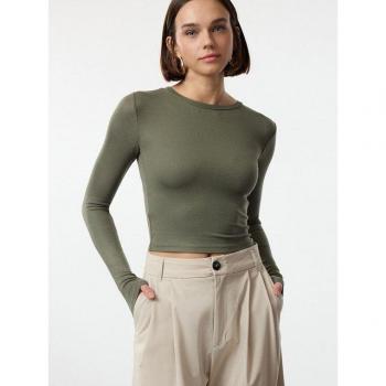 Trendyol Collection Khaki Premium Viskose Rundhalsbluse Damen XL – Fashion
