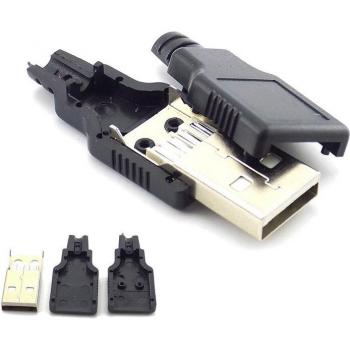 3-in-1 USB Type A Mannetje 2.0 Stekker 4-Pins met Zwart Plastic Deksel voor DIY
