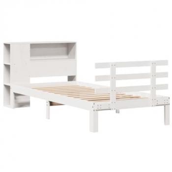 Pine Wooden Bookcase Bed (No Mattress), Small Single – White 75×190 cm