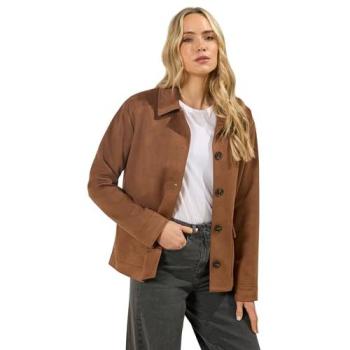 Tall Brown Leather‑Look Trucker Jacket – Women's 22