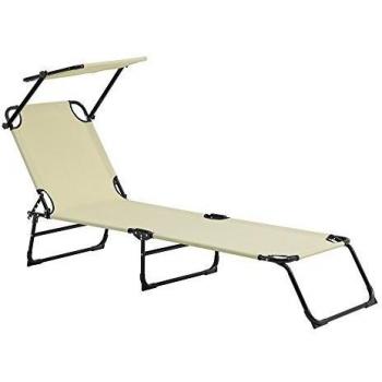 Lettino Prendisole Pieghevole con Tettuccio Parasole in Acciaio Beige 187 x 53 x 27 cm