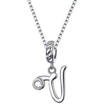 Collier initiale « V » en argent avec pierre blanche