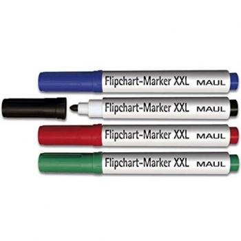 Maul 6383999 Marqueur tableau blanc XXL – 4 pièces couleur assortie – Pointe ronde 2,5‑3 mm – Bleu, Noir, Rouge, Vert