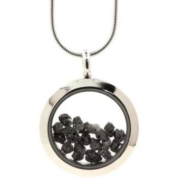 Ciondolo Medaglione 30 mm – Diamante Grigio Grezzo, Finitura Argenta