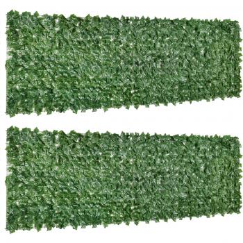 Outsunny 2-Piece Privacy Fence Panel, Artificial Leaf Hedge, Dark Green, 3M x 1M