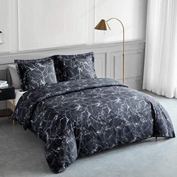 Bedsure 2-Piece Single Duvet Cover Set, Marble Print, Microfiber, Black, 135x200cm, Zipper