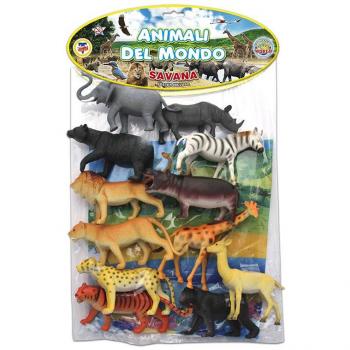 Set di animali della savana, 12 pezzi con poster