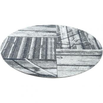 Sansibar Teppich Keitum 010, grau, Ø 160 cm, 3 mm, Flachgewebe, Holz-Motiv