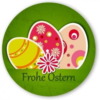 Selbstklebende Oster-Aufkleber Ø 30mm Frohe Ostern mit Ostereiern 100 Stück