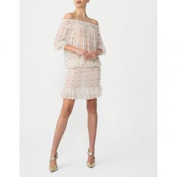 Cuplé vestido corto blanco con cuello barca