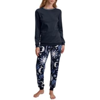 CALIDA Nachtzauber Bündchen-Pyjama für Damen, L, Blau
