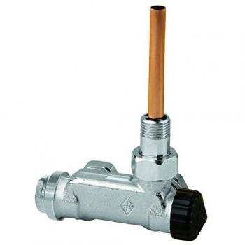 Robinet E-Z thermostatique DN 15, angle, bitube, capuchon de protection noir, finition en bronze nickelé