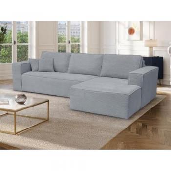 Couchtisch-Eckschlafsofa mit 140 cm Liegefläche und 14 cm Matratze in Hellgrau