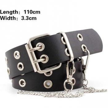 Ceinture punk réglable en cuir noir avec boucle en métal pour femmes