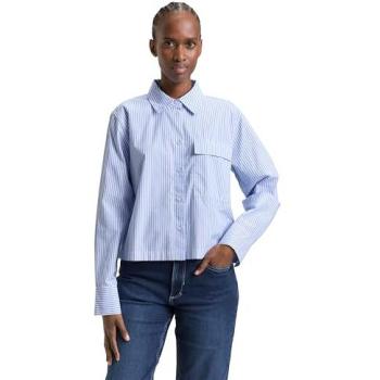 Langarm‑Bluse mit Brusttasche TOM Tailor Denim – Damen, Größe XXL, Blau-Weiß Streifen