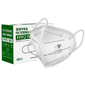 SOYES 50pcs FFP2 Masks 5-Layer KN95 PM2.5 Respiratory Protection Respirator,EN149:2001+A1:2009 Sealed bag packaging Mask Reusable (White)