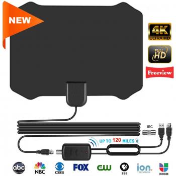 Antenna Digital Freeview 120 m Indoor con Amplificatore e Cavo 4 m