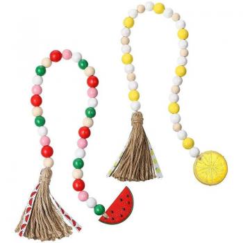 Guirnalda Rústica de Cuentas de Madera con Borlas de Colores