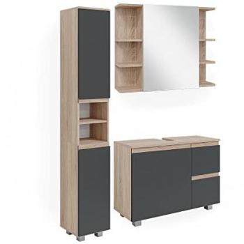 Vicco salle de bain J-Shape, ensemble de 3 pièces avec armoire haute
