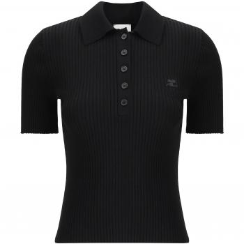 Stylish Black T‑Shirt Polo – Courrèges M