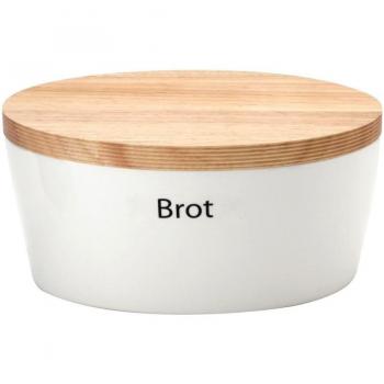 Brottopf Continenta – 27 × 20 x 13,5 cm, ovaler Keramiktopf mit holzdeckel & Schneidebrett‑Rückseite