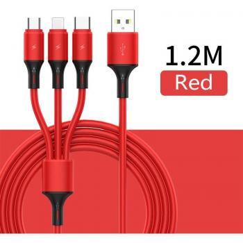 Câble 3-en-1 pour iPhone, Micro USB et Type C en silicone liquide