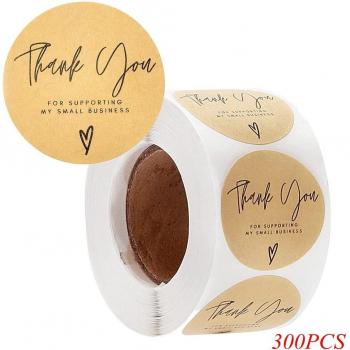 1 Inch Handmade Kraft Paper Thank You Stickers, 50-500pcs