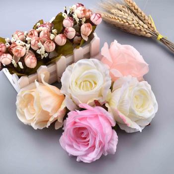 30PCS Blooming Pink White Rose Flower Heads for Scrapbooking