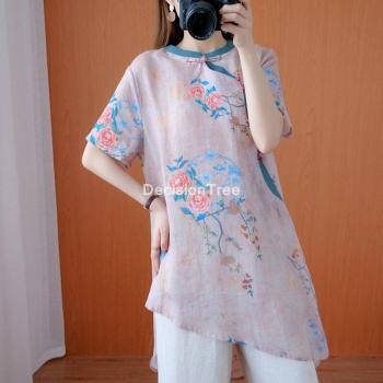 Top tradicional chino con estampado de flores