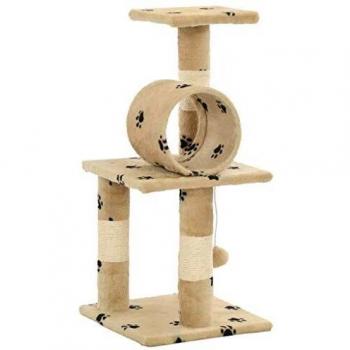 Katzenkratzbaum 65 cm Beige Sisal Pfotenaufdruck