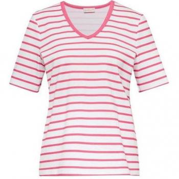T-shirt rayé fuchsia/blanc en douce maille