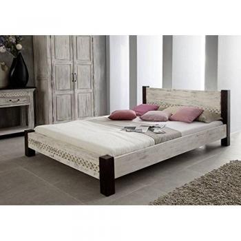 Lit double 140x200 en bois de manguier blanc antique