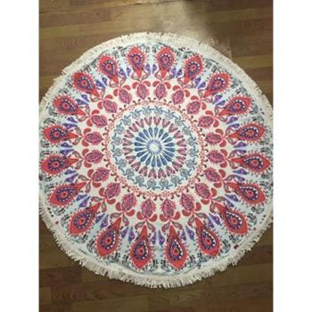 Printed Microfiber Round Beach Towel with Tassels