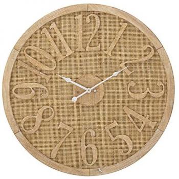 Horloge Vintage Ronde Bois Rotin