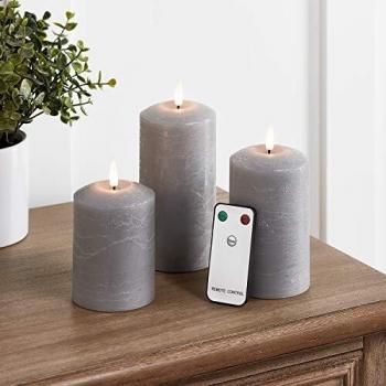 TruGlow® Grey Distressed LED Candle Trio with Remote